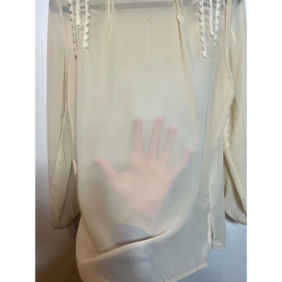 Cynthia Rowley Sheer Lace Trim Blouse Cream Long Sleeve Lightweight Womens Large - Picture 5 of 11
